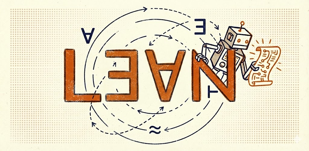 LEAN wordmark with verification robot illustration